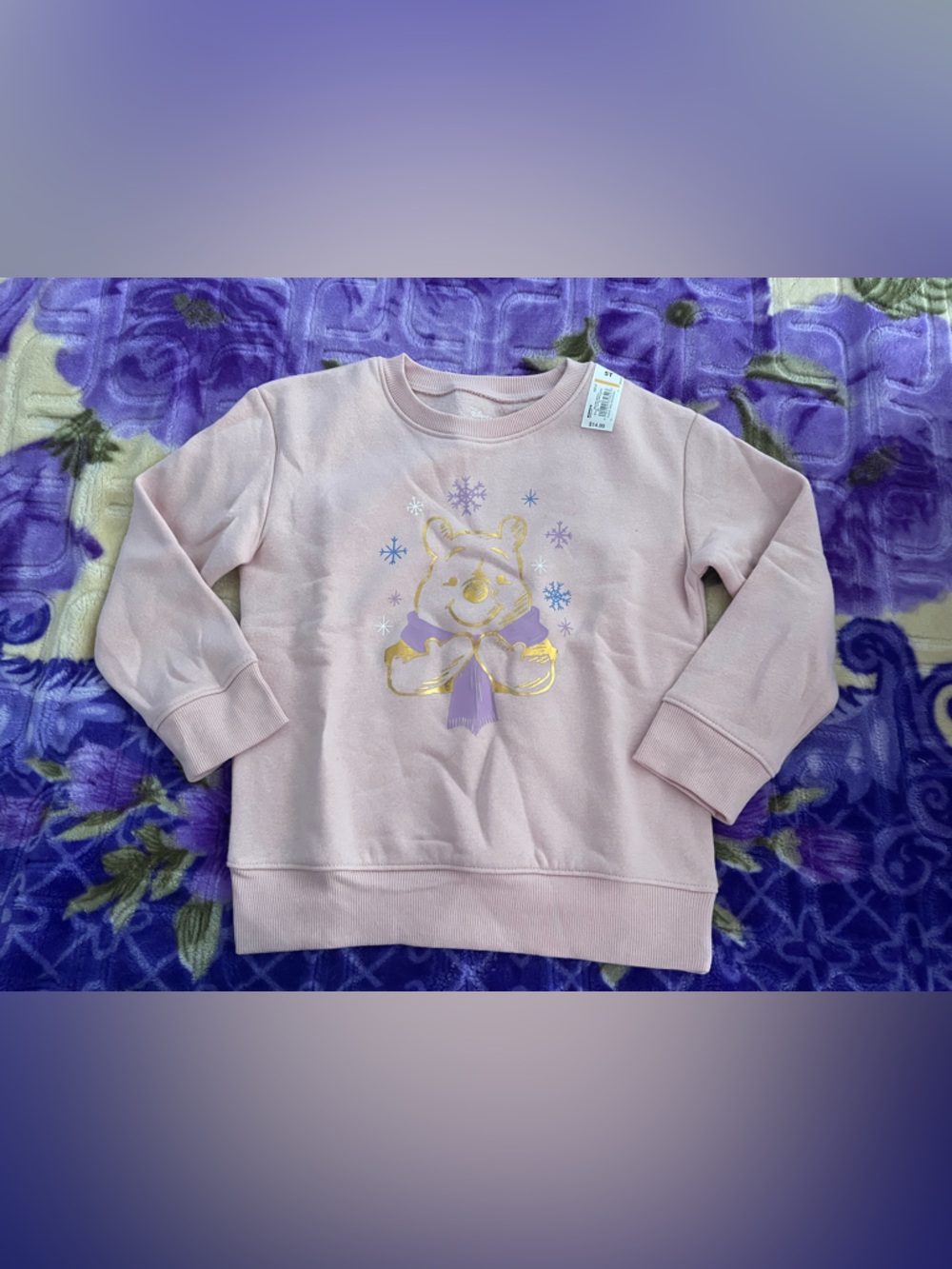Disney Pink Sweatshirt with Gold Bear & Purple Bow